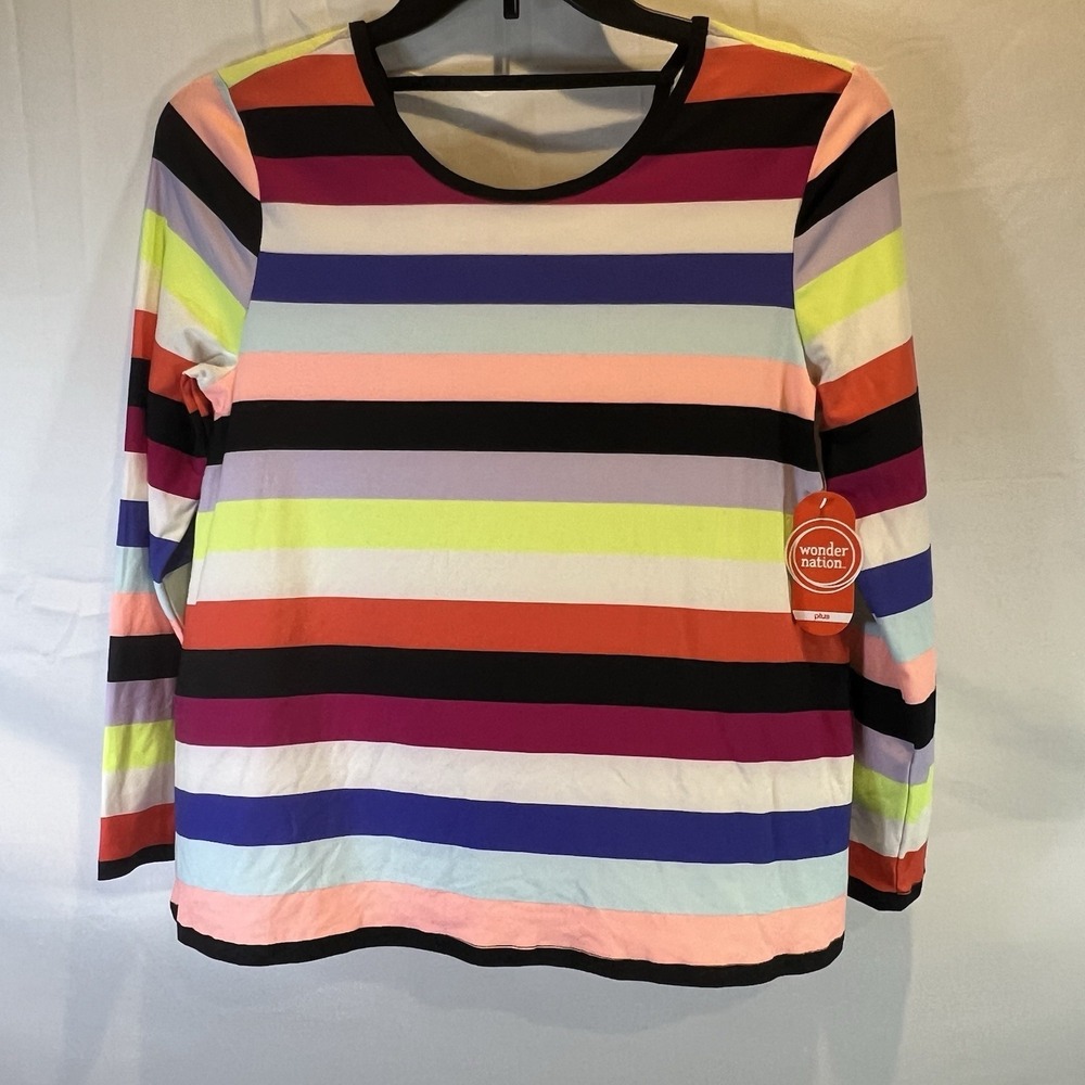 NWT Wonder Nation Girls XL Plus (14/16) Tshirt Tee Bright Stripes Long Sleeve